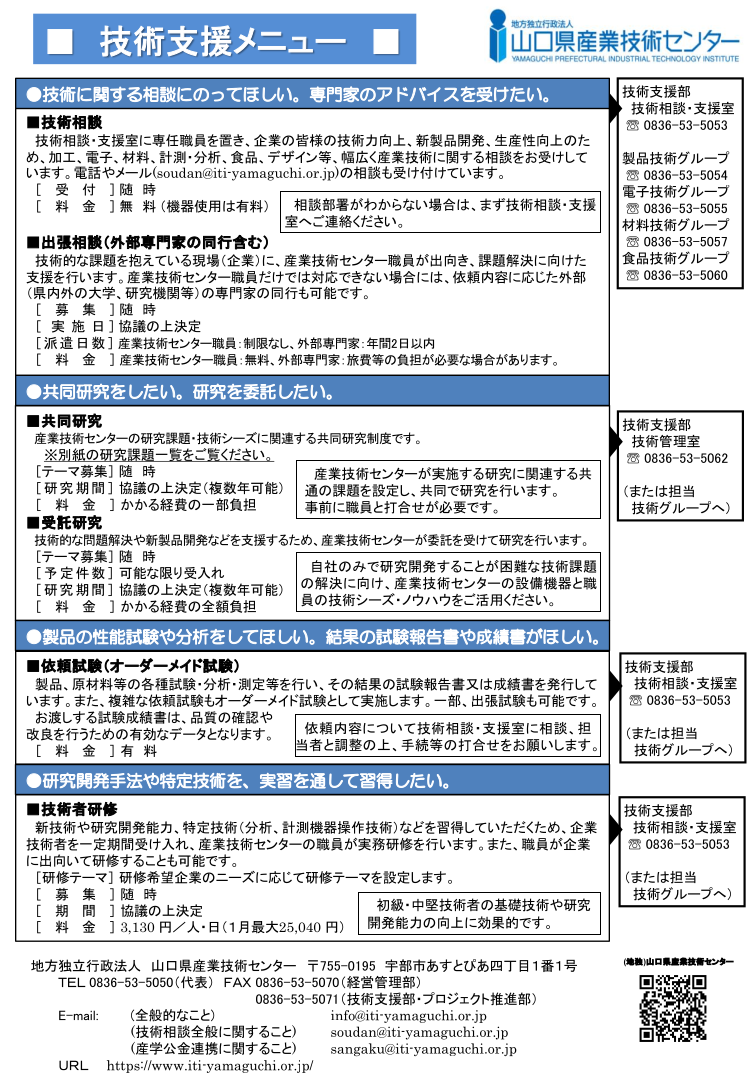 技術支援メニュー一覧