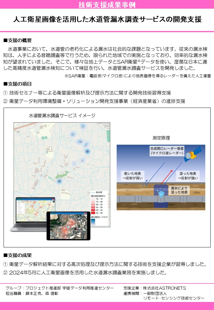 人工衛星画像を活用した水道管漏水調査サービスの開発支援